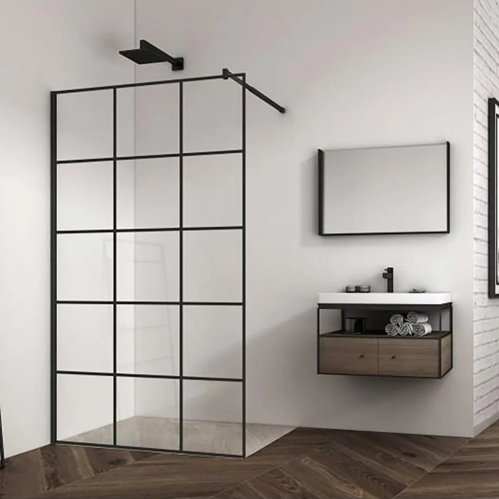 Image iEight Wetroom Panel Black with Pattern Glass